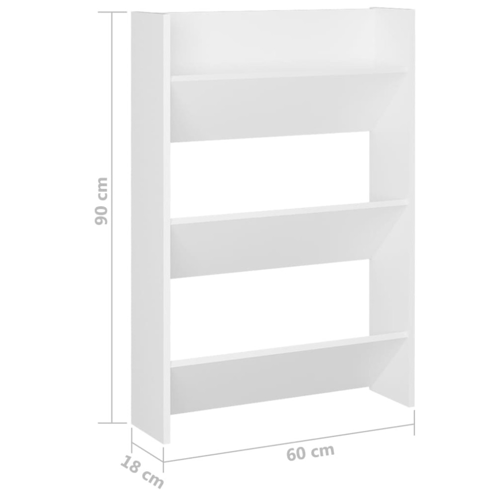 Produktbild för Väggmonterat skoställ vit 60x18x90 cm konstruerat trä