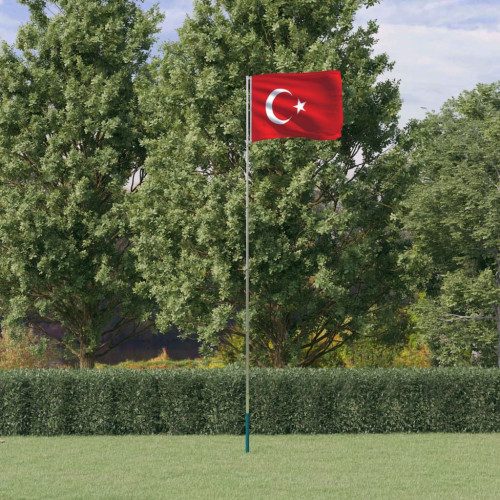 vidaXL Turkiets flagga och flaggstång 5,5 m aluminium