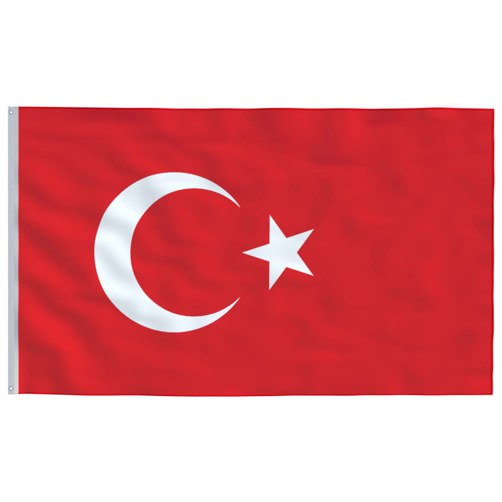 Produktbild för Turkiets flagga och flaggstång 5,5 m aluminium