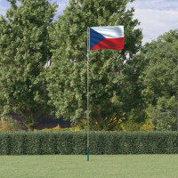 Produktbild för Tjeckiens flagga och flaggstång 5,55 m aluminium