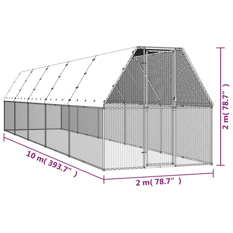 Produktbild för Hönsbur för utomhusbruk 2x10x2 m galvaniserat stål