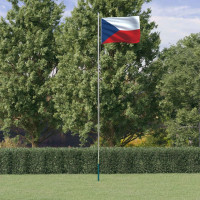 Produktbild för Tjeckiens flagga och flaggstång 6,23 m aluminium