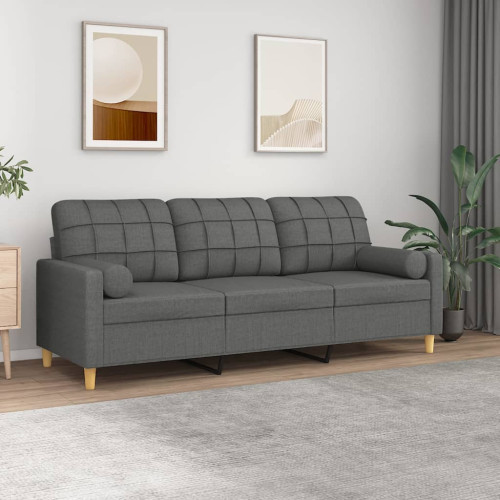 vidaXL 3-sits soffa med prydnadskuddar mörkgrå 180 cm tyg