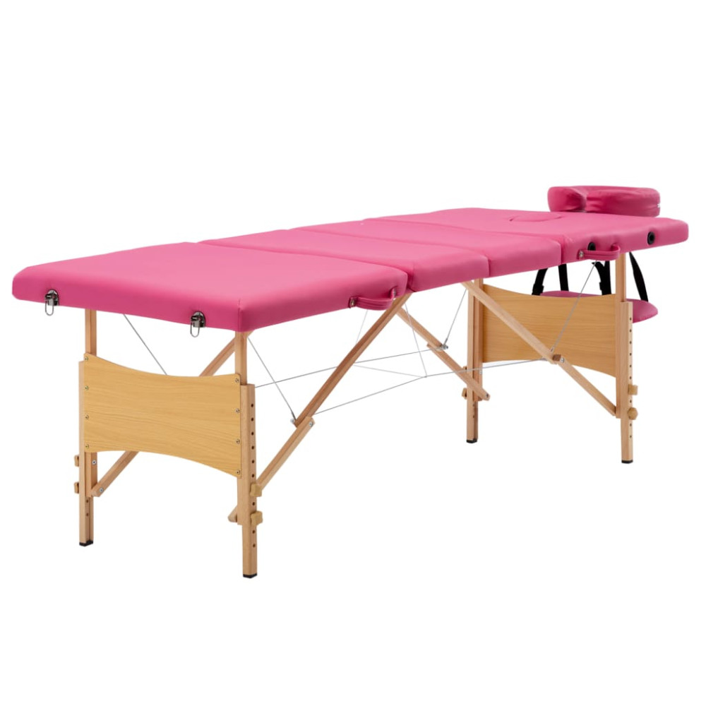 Produktbild för Hopfällbar massagebänk 4 sektioner trä rosa