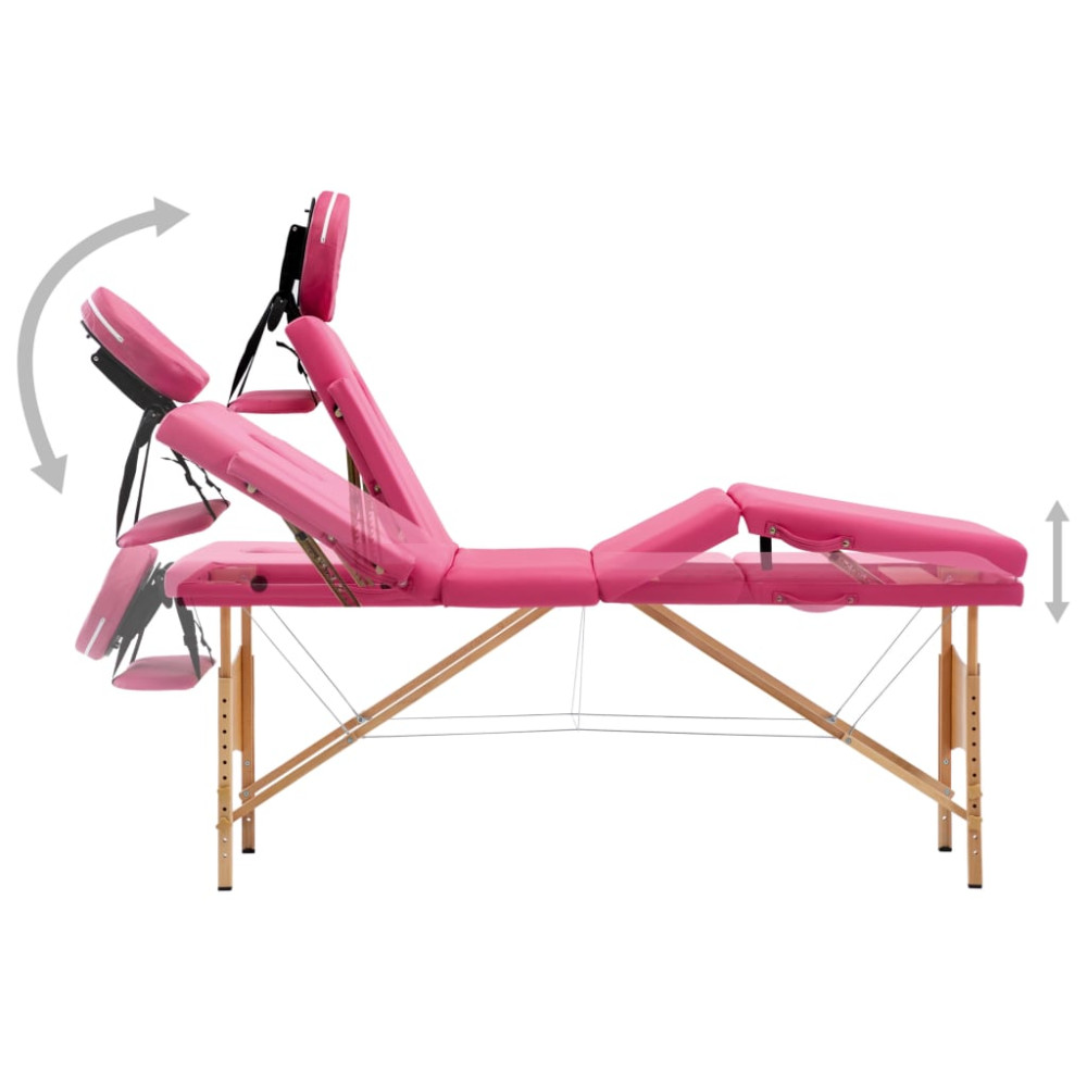 Produktbild för Hopfällbar massagebänk 4 sektioner trä rosa
