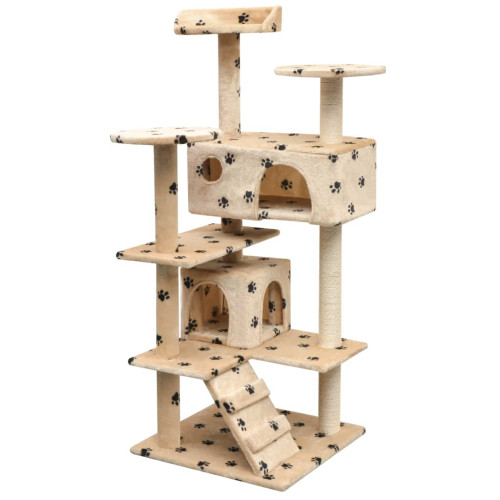 vidaXL Klösträd med sisalpelare 125 cm tassavtryck beige