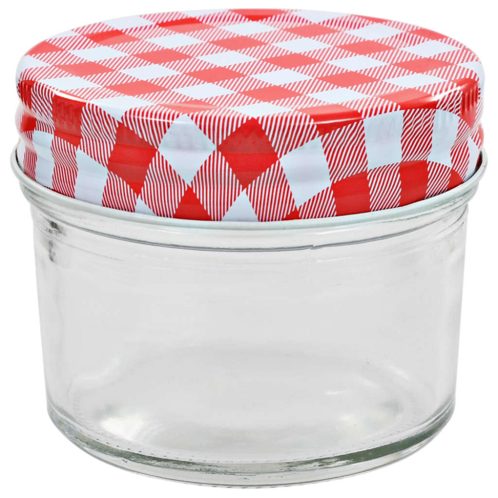 Produktbild för Syltburkar i glas med vita och röda lock 96 st 110 ml