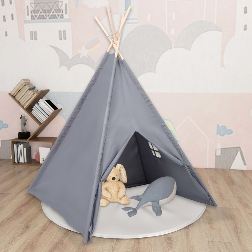 Produktbild för Tipitält för barn med väska peachskin grå 120x120x150 cm