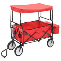 Produktbild för Hopfällbar handvagn med tak stål röd