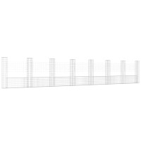 Produktbild för U-formad gabionkorg med 8 stolpar järn 860x20x150 cm
