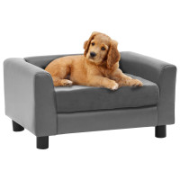 Produktbild för Hundsoffa grå 60x43x30 cm plysch och konstläder