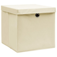 Produktbild för Förvaringslådor med lock 4 st gräddvit 32x32x32 cm tyg