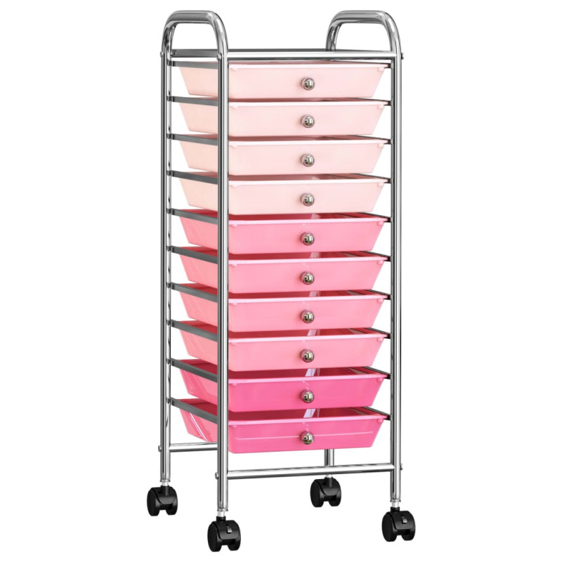 Produktbild för Förvaringsvagn 10 lådor rosa plast