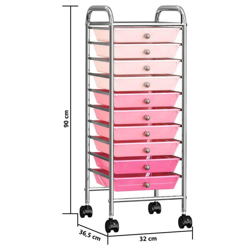 Produktbild för Förvaringsvagn 10 lådor rosa plast