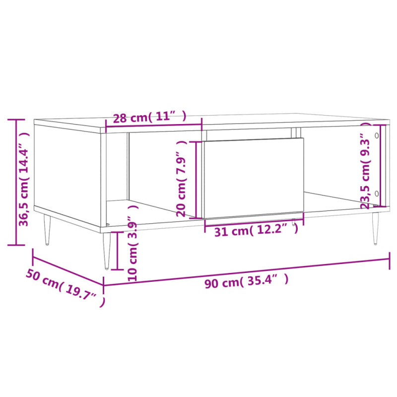 Produktbild för Soffbord sonoma-ek 90x50x36,5 cm konstruerat trä
