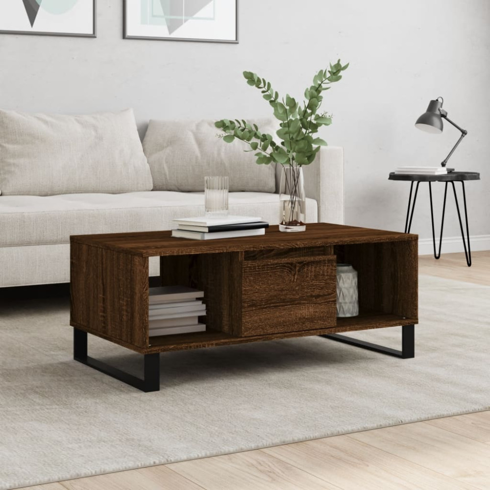 Produktbild för Soffbord brun ek 90x50x36,5 cm konstruerat trä