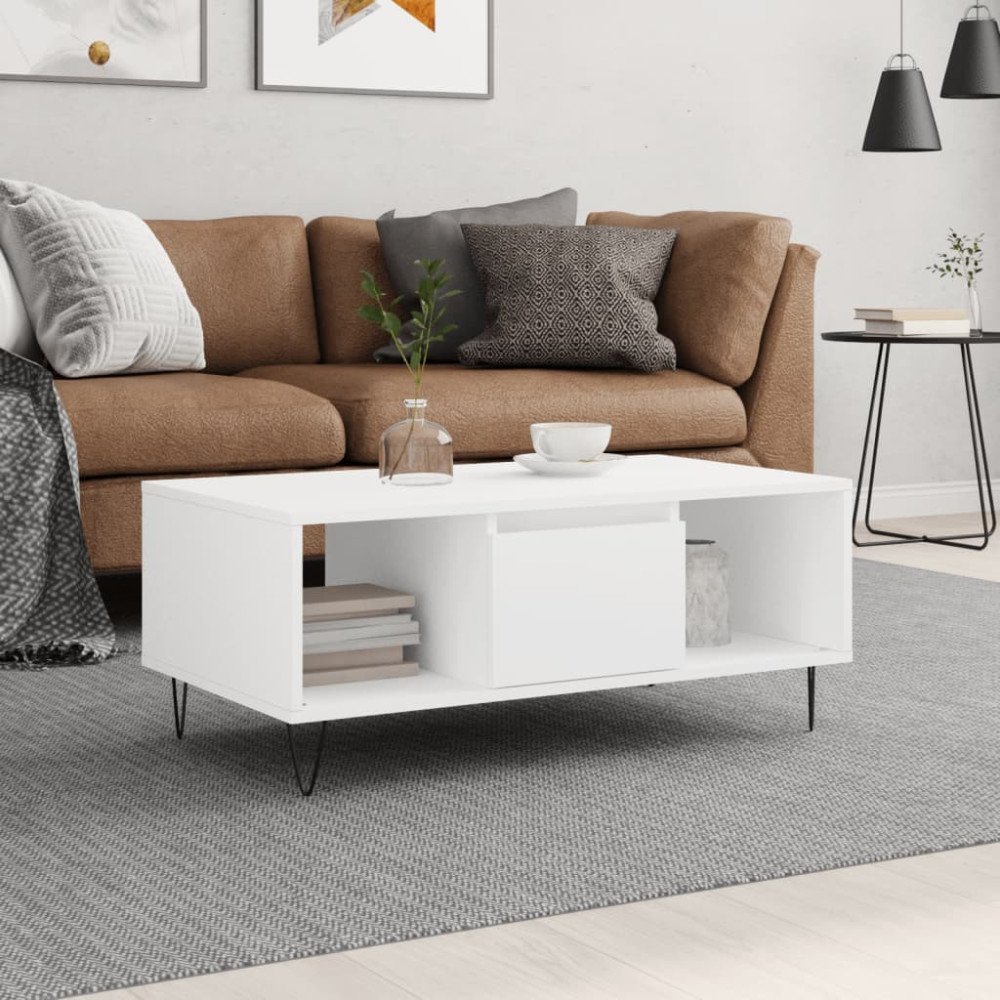 Produktbild för Soffbord vit 90x50x36,5 cm konstruerat trä