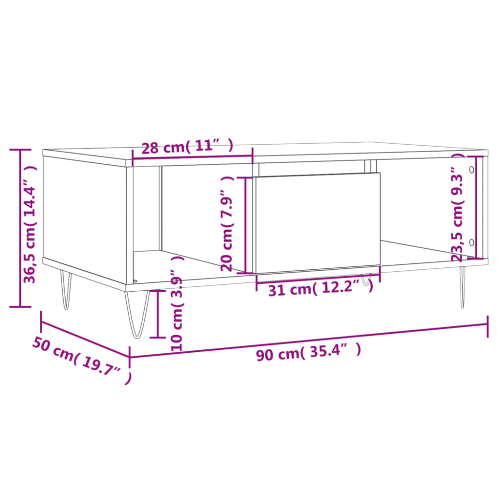 Produktbild för Soffbord vit 90x50x36,5 cm konstruerat trä