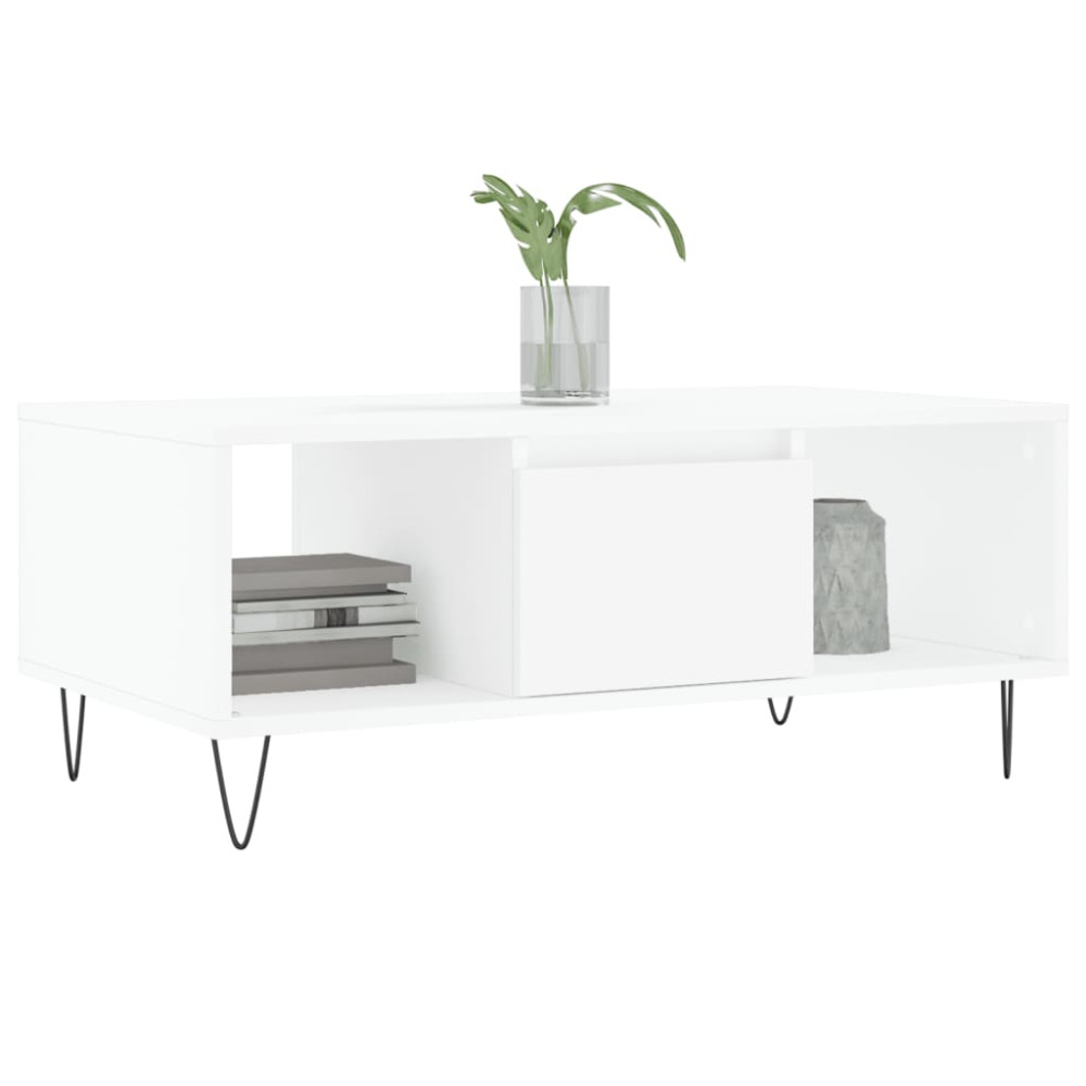 Produktbild för Soffbord vit 90x50x36,5 cm konstruerat trä