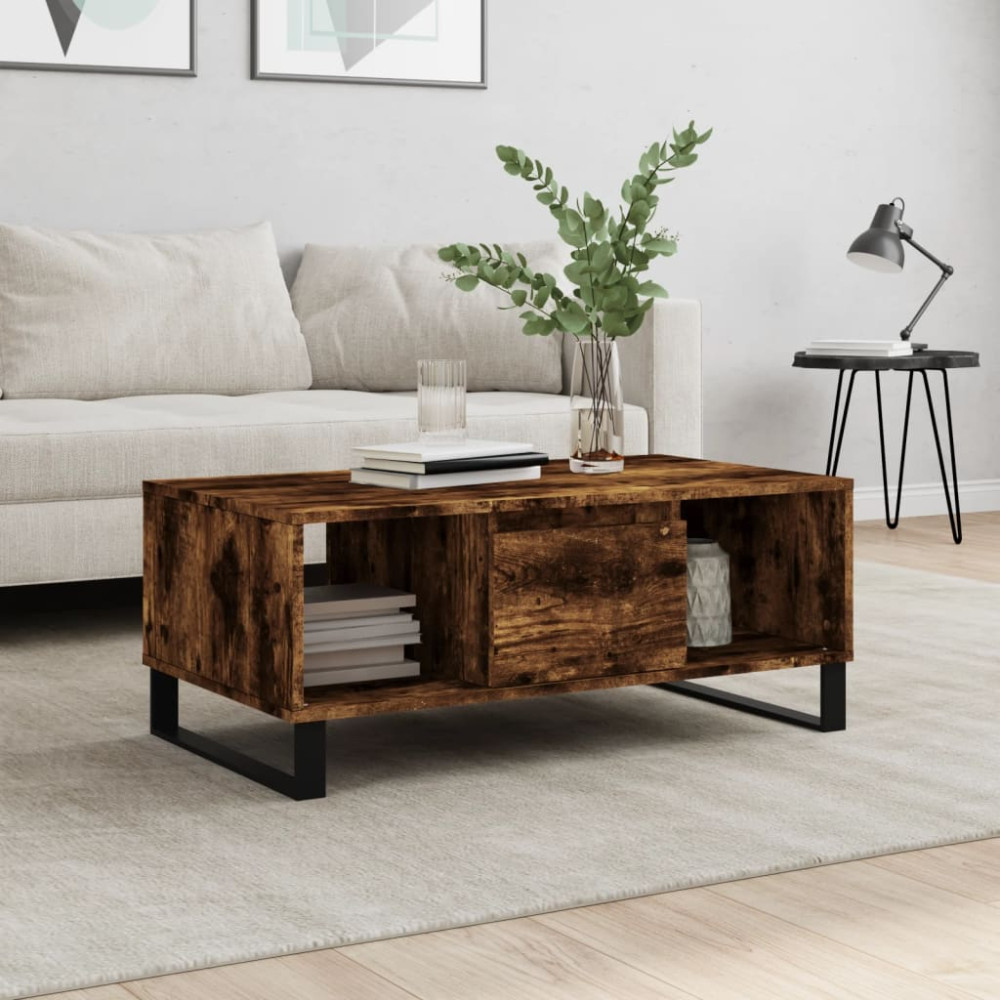 Produktbild för Soffbord rökfärgad ek 90x50x36,5 cm konstruerat trä