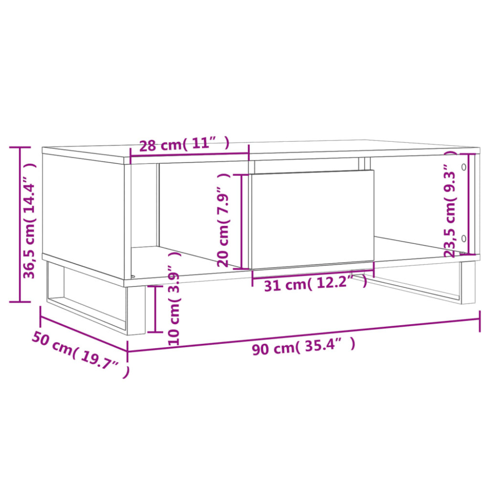 Produktbild för Soffbord rökfärgad ek 90x50x36,5 cm konstruerat trä