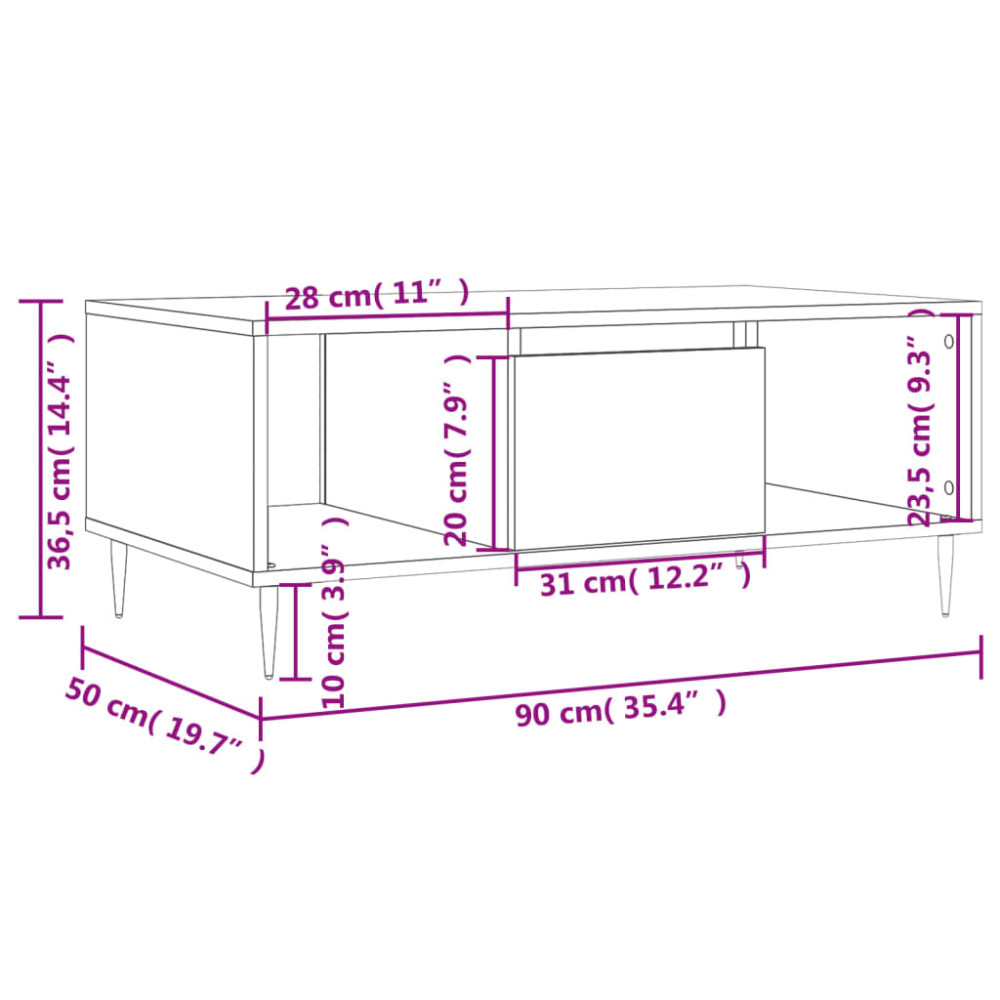 Produktbild för Soffbord rökfärgad ek 90x50x36,5 cm konstruerat trä