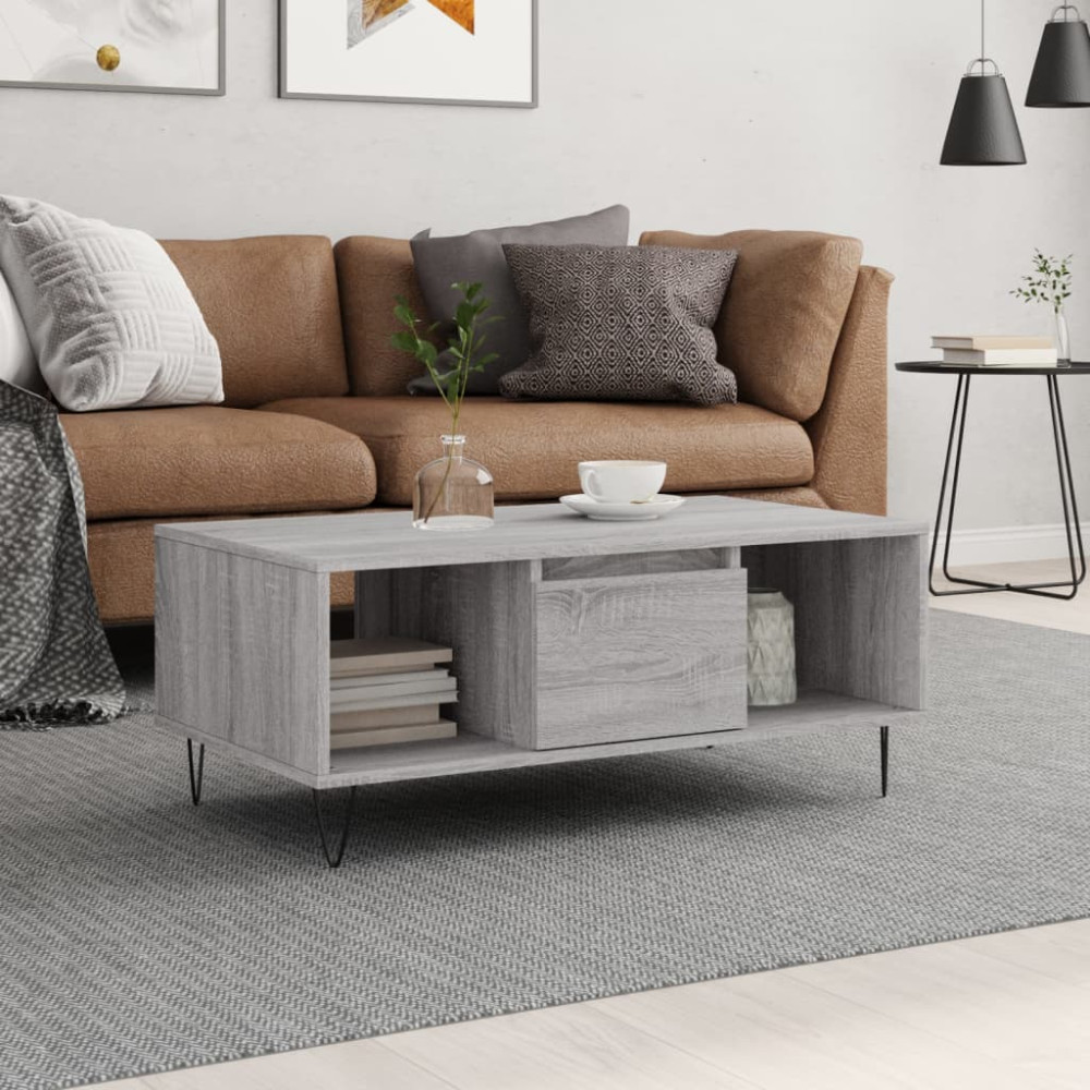 Produktbild för Soffbord grå sonoma 90x50x36,5 cm konstruerat trä