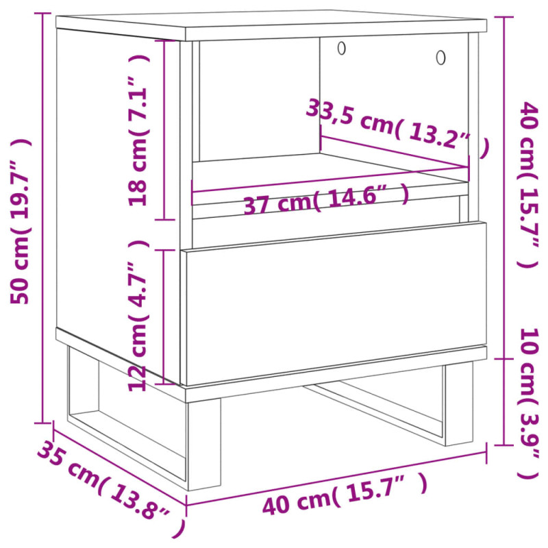 Produktbild för Sängbord 2 st svart 40x35x50 cm konstruerat trä
