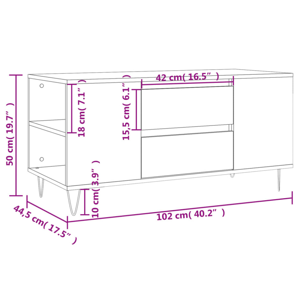 Produktbild för Soffbord vit 102x44,5x50 cm konstruerat trä