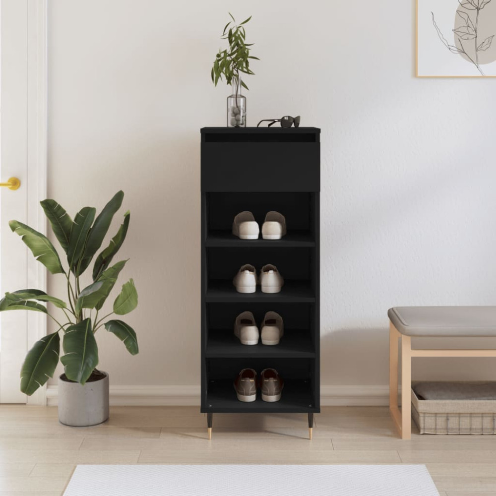 Produktbild för Skoskåp svart 40x36x105 cm konstruerat trä