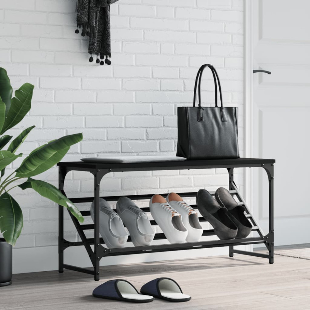 Produktbild för Skohylla svart 90x30x45 cm konstruerat trä