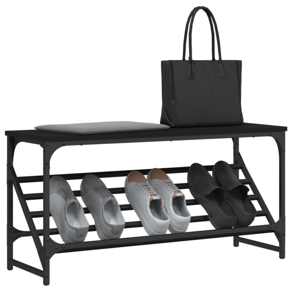 Produktbild för Skohylla svart 90x30x45 cm konstruerat trä