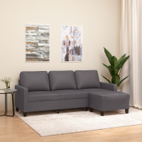 Produktbild för 3-sitssoffa med fotpall grå 180 cm konstläder