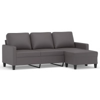 Produktbild för 3-sitssoffa med fotpall grå 180 cm konstläder