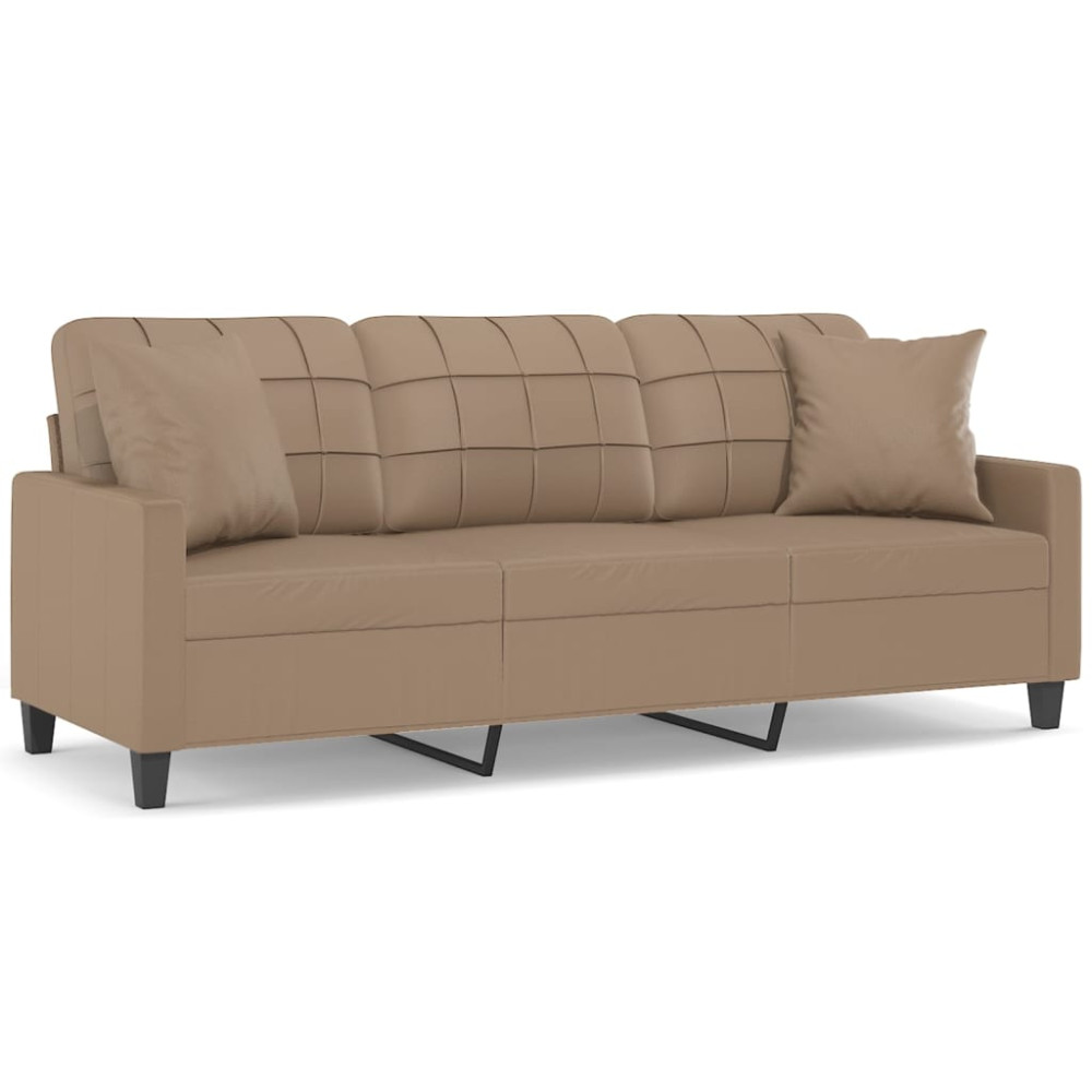 Produktbild för 3-sitssoffa med prydnadskuddar cappuccino 180 cm konstläder