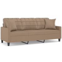 Produktbild för 3-sitssoffa med prydnadskuddar cappuccino 180 cm konstläder