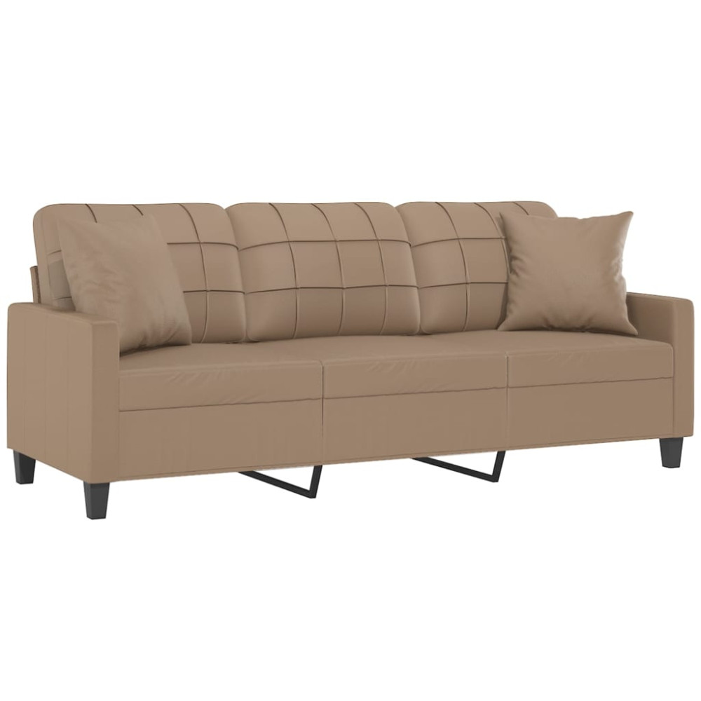 Produktbild för 3-sitssoffa med prydnadskuddar cappuccino 180 cm konstläder