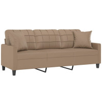 Produktbild för 3-sitssoffa med prydnadskuddar cappuccino 180 cm konstläder