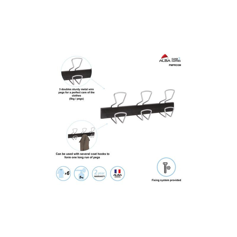 Produktbild för Klädhängare ALBA 3 krokar svart/metall