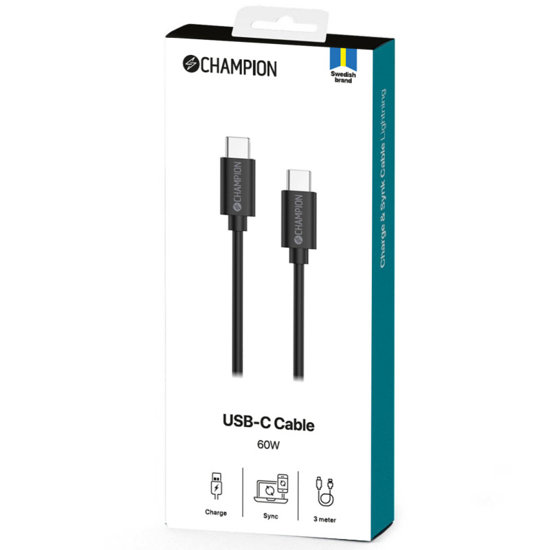 Produktbild för USB-C Kabel 60W 3m Svart