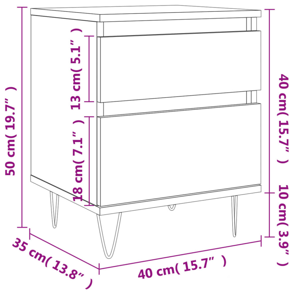 Produktbild för Sängbord vit 40x35x50 cm konstruerat trä