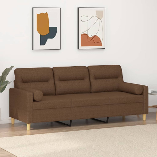 vidaXL 3-sits soffa med prydnadskuddar brun 180 cm tyg