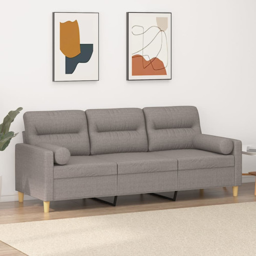 vidaXL 3-sits soffa med prydnadskuddar taupe 180 cm tyg