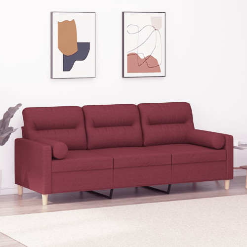 vidaXL 3-sits soffa med prydnadskuddar vinröd 180 cm Tyg