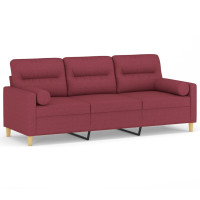 Produktbild för 3-sits soffa med prydnadskuddar vinröd 180 cm Tyg