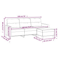 Produktbild för 3-sitssoffa med fotpall ljusgrå 180 cm tyg