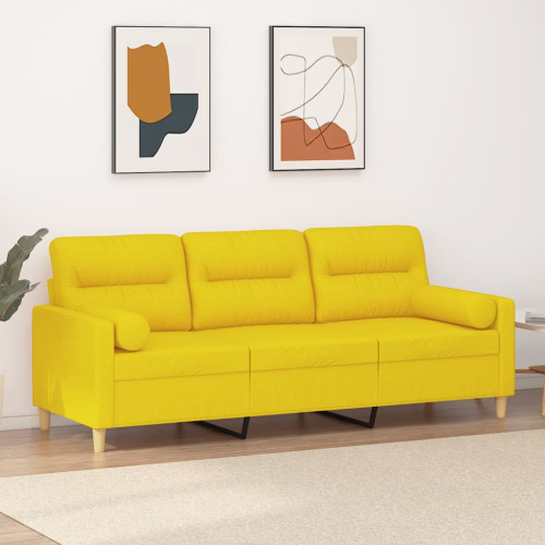 vidaXL 3-sits soffa med prydnadskuddar ljusgul 180 cm tyg
