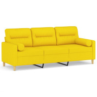 Produktbild för 3-sits soffa med prydnadskuddar ljusgul 180 cm tyg