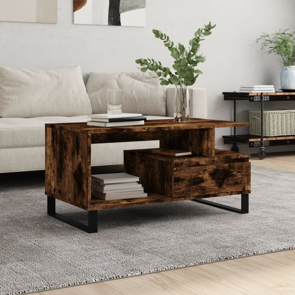 Produktbild för Soffbord rökfärgad ek 90x49x45 cm konstruerat trä