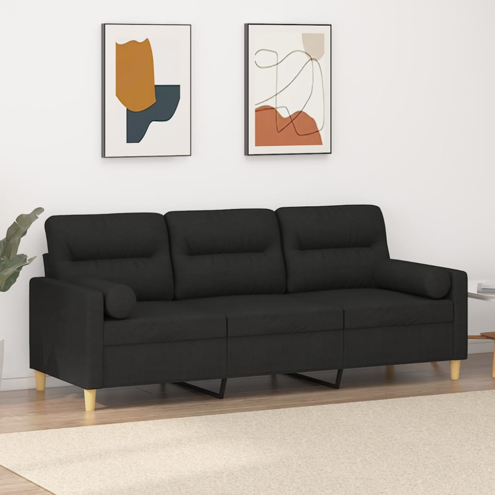 Produktbild för 3-sitssoffa med prydnadskuddar svart 180 cm tyg